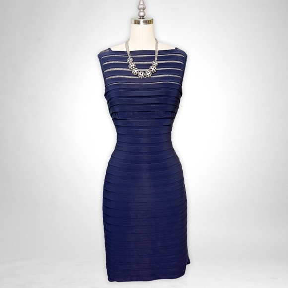 Adrianna Papell Dresses & Skirts - Adrianna Papell Navy Blue Tiered Mesh Sheath Dress